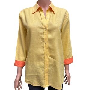 Lauren Ralph Lauren Yellow Long Sleeve Button Up Linen Shirt Large